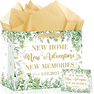Large Sage Green Housewarming Gift Bag with Tissue Paper