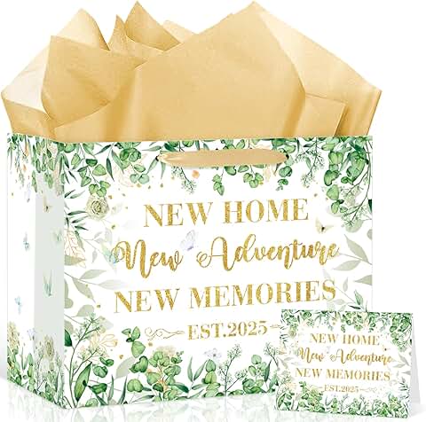 Large Sage Green Housewarming Gift Bag with Tissue Paper