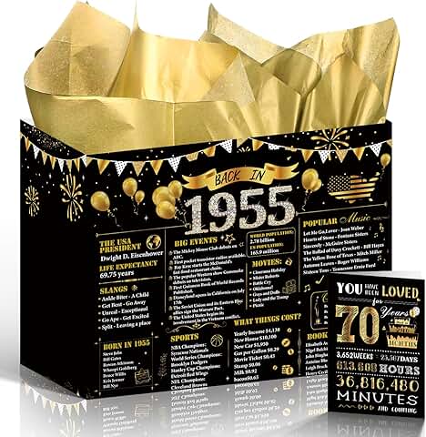 Black and Gold 70th Birthday Gift Bag