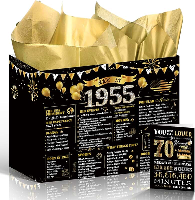 Black and Gold 70th Birthday Gift Bag