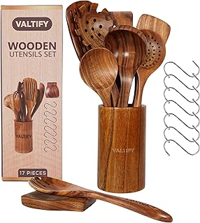 17-Piece Wooden Kitchen Utensil Set with Holder