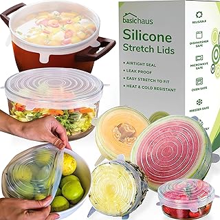 Reusable silicone stretch lids for food storage, 7-pack