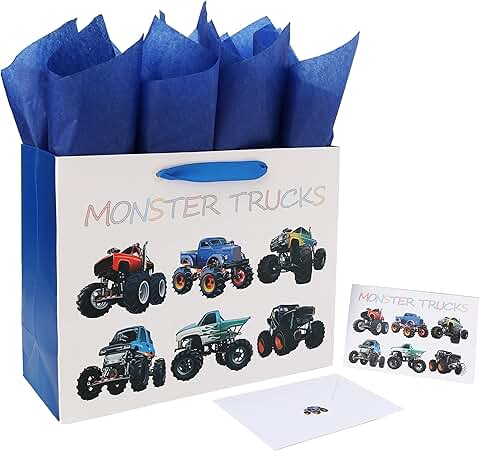 Large Monster Trucks Gift Bag with Card and Tissue