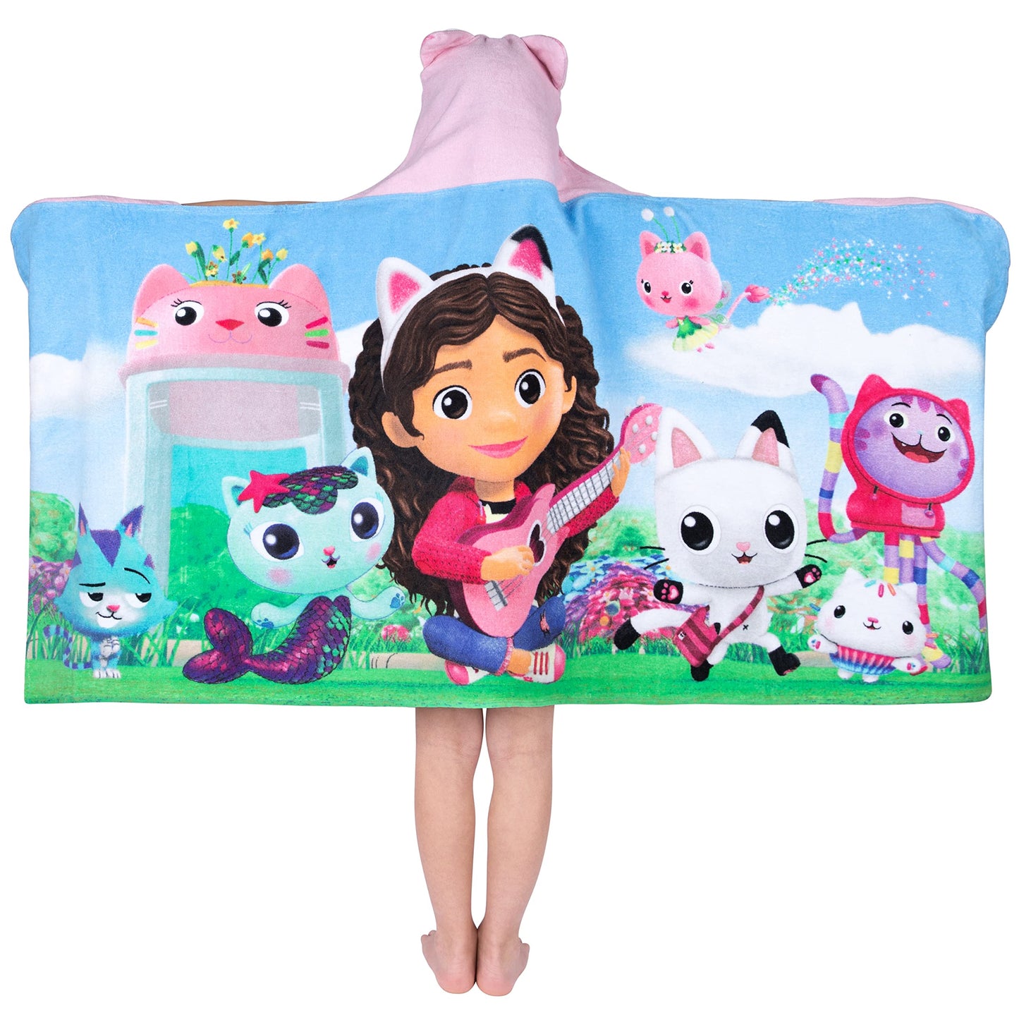 DreamWorks Gabby's Dollhouse Bath/Pool/Beach Soft Cotton Terry Hooded Towel Wrap, 24 in x 50 in, By Kids