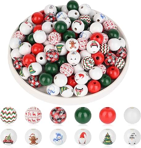 150 Pieces Christmas Wooden Beads for Decorations and Crafts