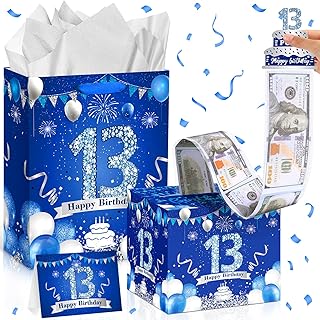 Blue 13th Birthday Gift Bag and Money Box for Boys