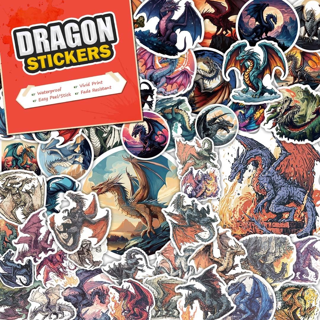 100 Waterproof Dragon Stickers for Water Bottles and More