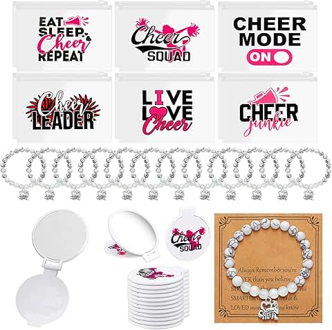 36-Piece Cheerleader Gift Set with Makeup Bag, Mirror, and Bracelet