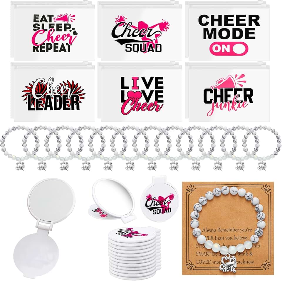 36-Piece Cheerleader Gift Set with Makeup Bag, Mirror, and Bracelet