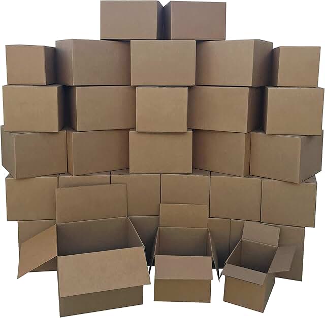 Assorted Small, Medium, and Large Cardboard Moving Boxes, Pack of 30