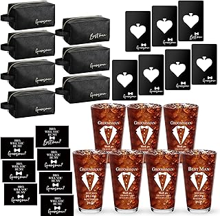 7-Piece Groomsmen Gift Set with Beer Glass and Toiletry Bag