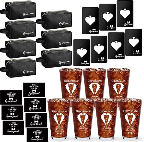 7-Piece Groomsmen Gift Set with Beer Glass and Toiletry Bag