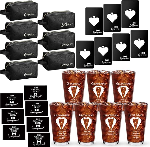 7-Piece Groomsmen Gift Set with Beer Glass and Toiletry Bag