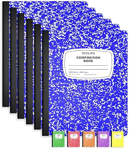 Set of 6 wide ruled marble composition notebooks