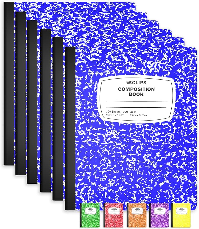 Set of 6 wide ruled marble composition notebooks