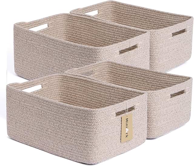 Large Woven Rope Storage Baskets, 4 Pack