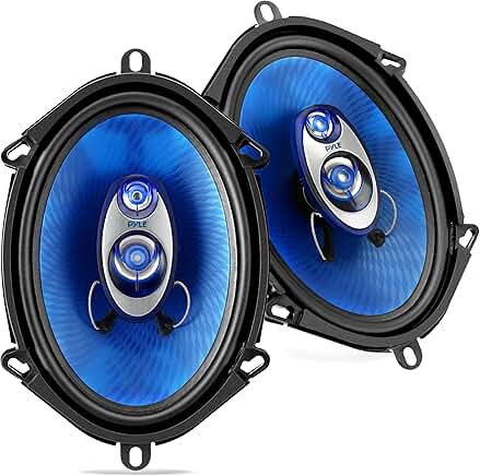 Pair of 5x7 inch 3-way car speakers with blue cone