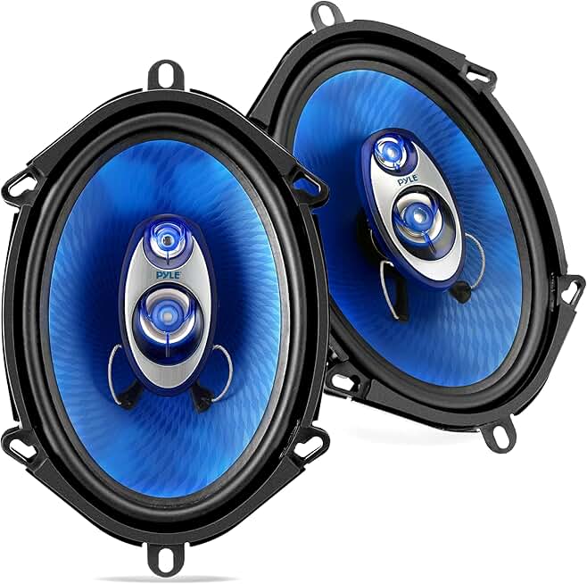 Pair of 5x7 inch 3-way car speakers with blue cone