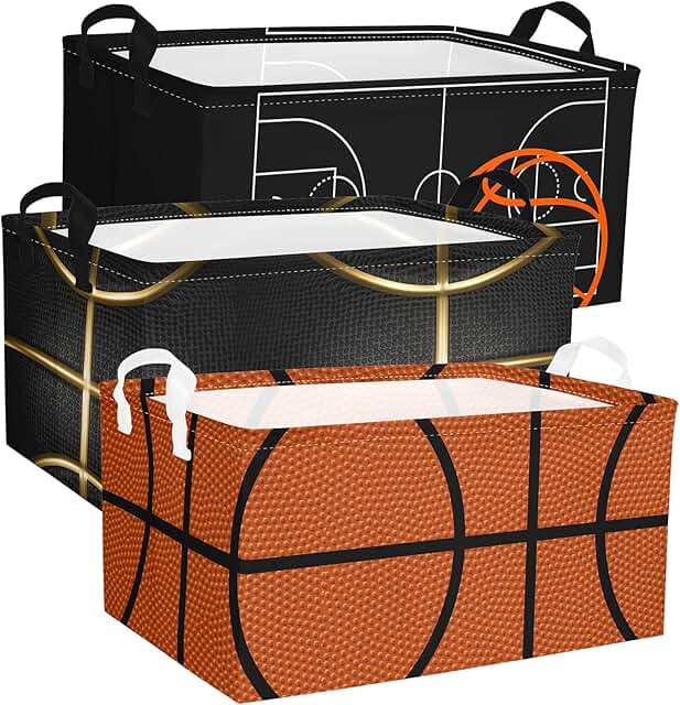 Basketball Storage Baskets for Kids, 3-Pack