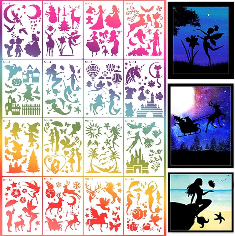 16 Reusable Fantasy Wood Painting Stencils