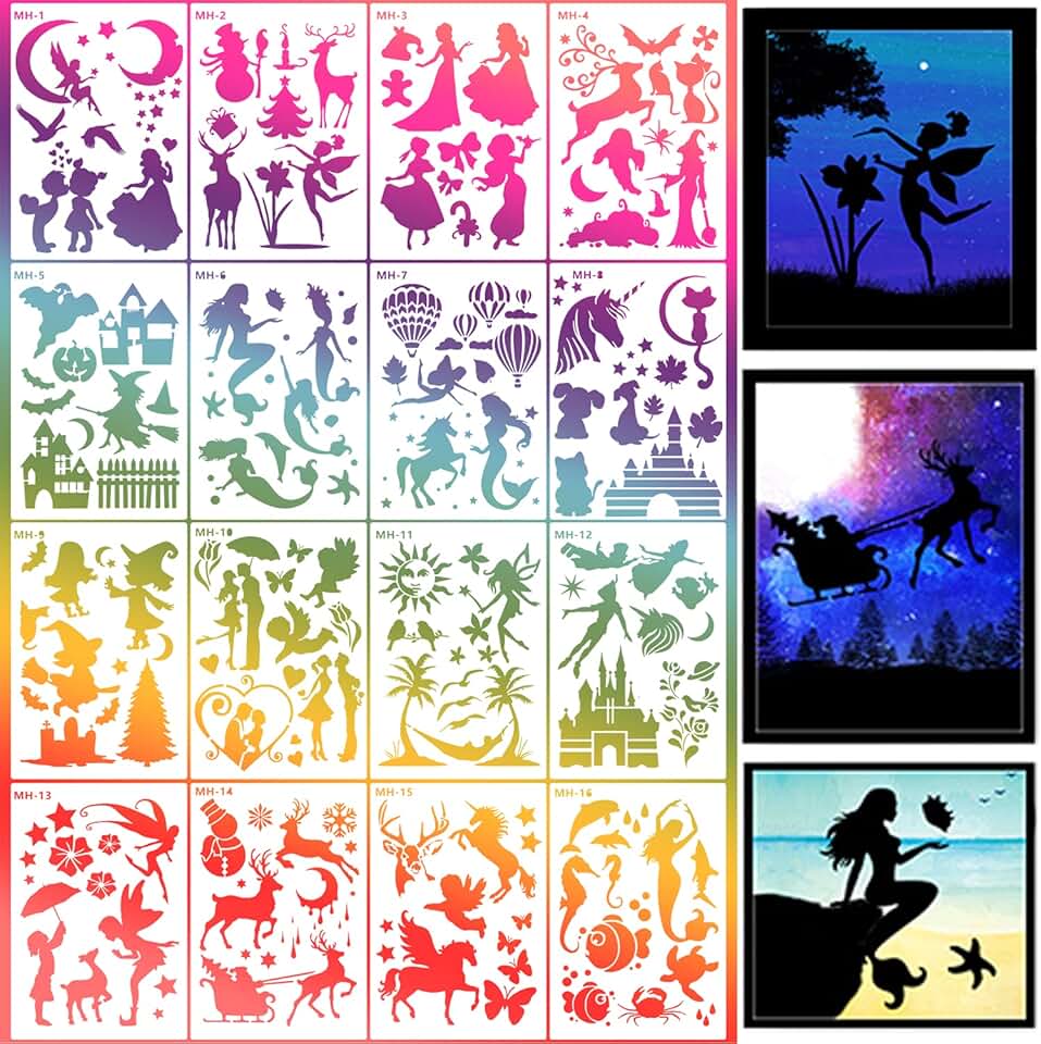 16 Reusable Fantasy Wood Painting Stencils