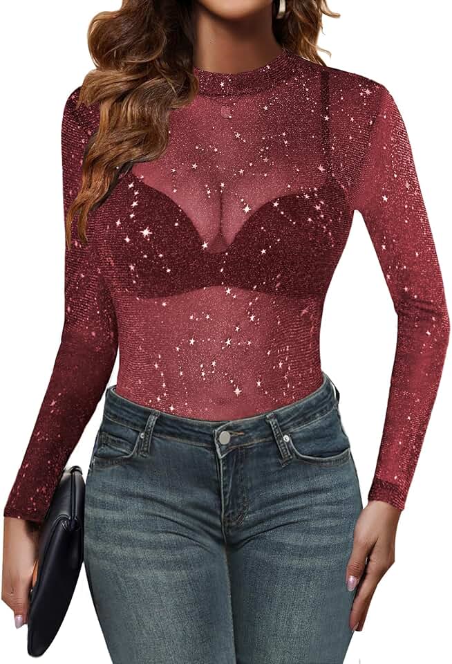 Long Sleeve Sheer Mesh Top for Women