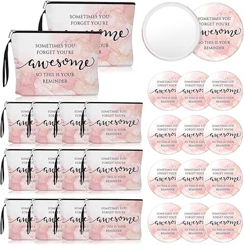 Pink Thank You Gift Set for Women with Makeup Bags and Mirrors