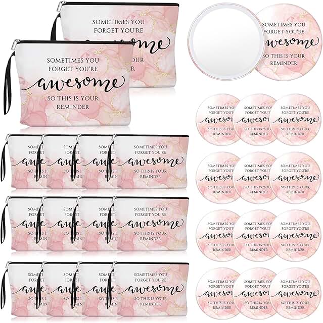 Pink Thank You Gift Set for Women with Makeup Bags and Mirrors