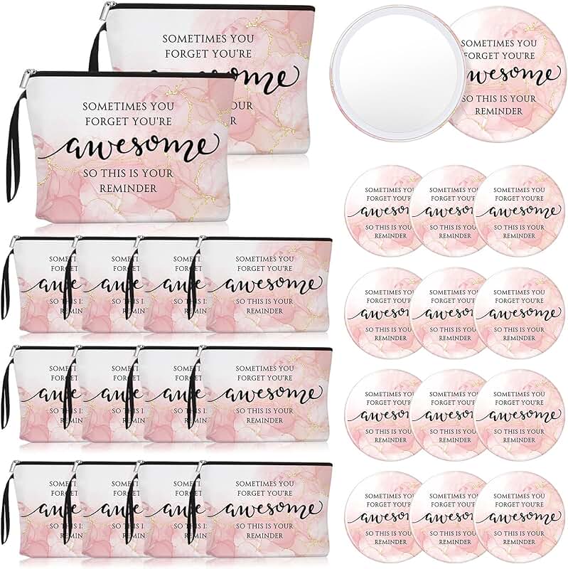 Pink Thank You Gift Set for Women with Makeup Bags and Mirrors