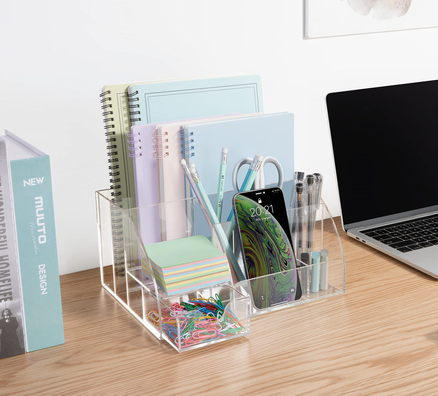 Clear acrylic desk organizer with nine compartments