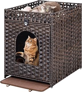 Hidden Cat Litter Box Enclosure with Mat and Door