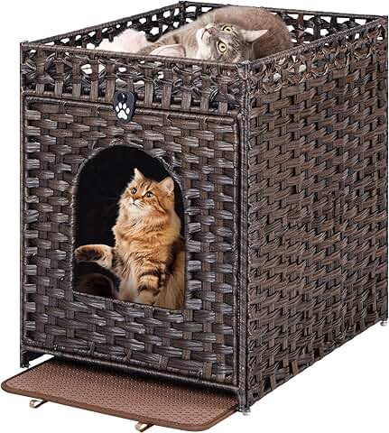 Hidden Cat Litter Box Enclosure with Mat and Door