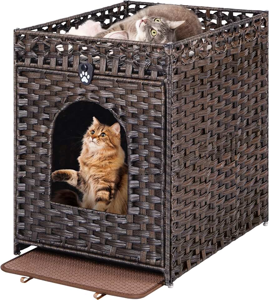 Hidden Cat Litter Box Enclosure with Mat and Door