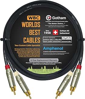6 Foot RCA Audio Cable Pair with Gold Connectors