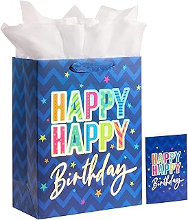 Large Blue Happy Birthday Gift Bag with Card and Tissue