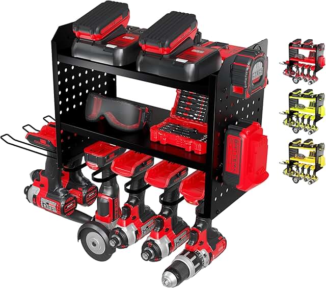 6-Drill Power Tool Wall Organizer with Storage Rack