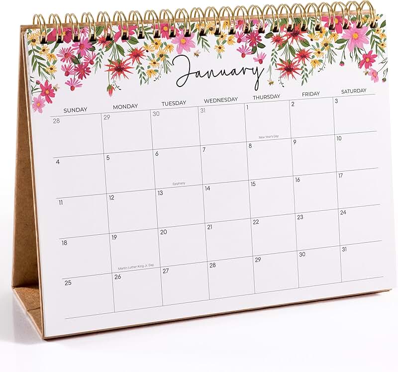 Small 2026-2027 Desk Calendar with Floral Design