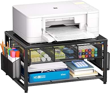 Metal Printer Stand with Drawer and Pen Holders