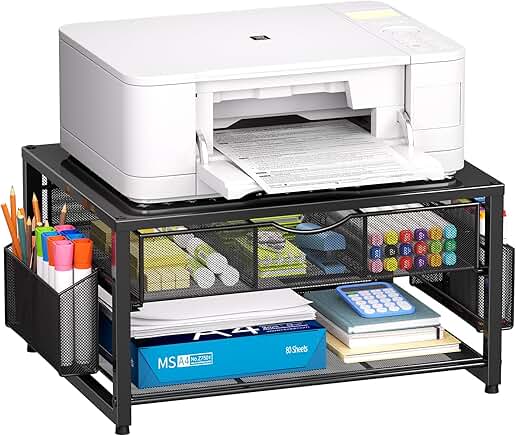 Metal Printer Stand with Drawer and Pen Holders