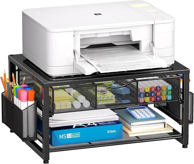 Metal Printer Stand with Drawer and Pen Holders