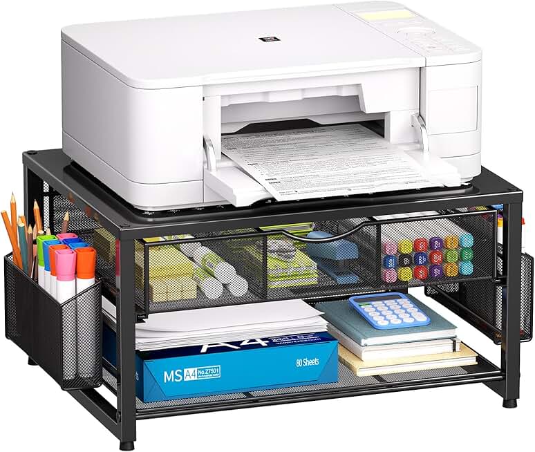 Metal Printer Stand with Drawer and Pen Holders