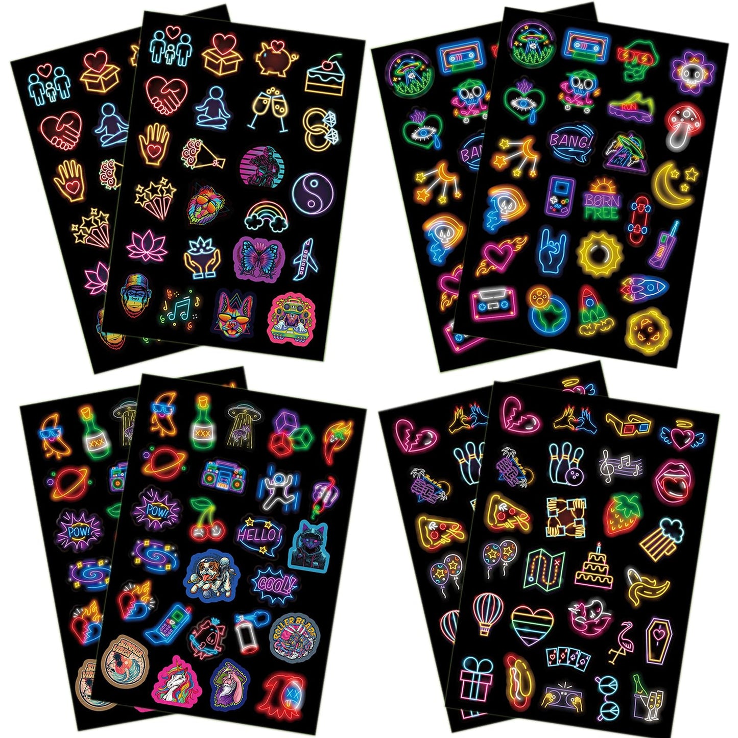 200 Neon Waterproof Stickers for Kids and Teens