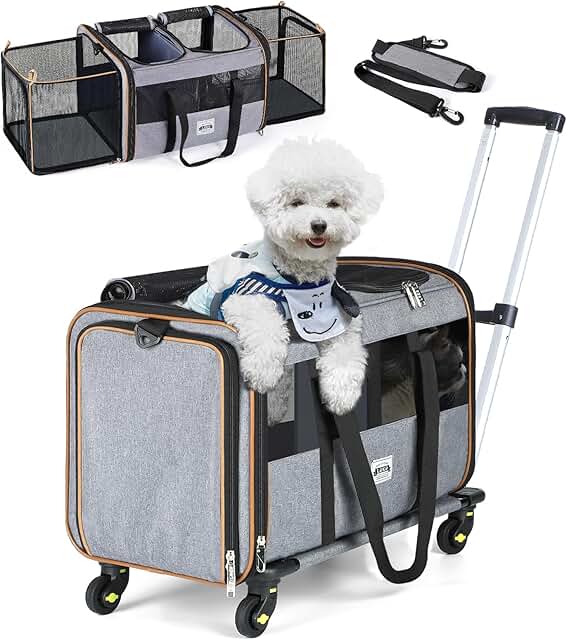 Large Rolling Pet Carrier for One or Two Pets