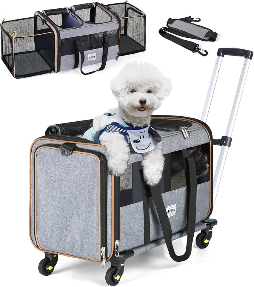 Large Rolling Pet Carrier for One or Two Pets