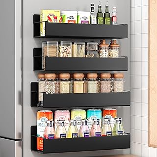 Set of four black magnetic spice racks