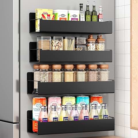 Set of four black magnetic spice racks