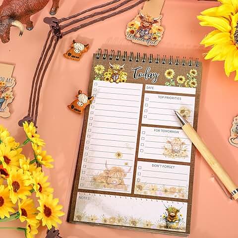 50-Sheet Highland Cow To-Do List Notebook, A5 Spiral Planner