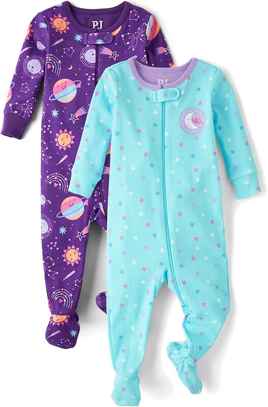 Baby Girls and Toddler Cotton Footed Pajamas, 2-Pack