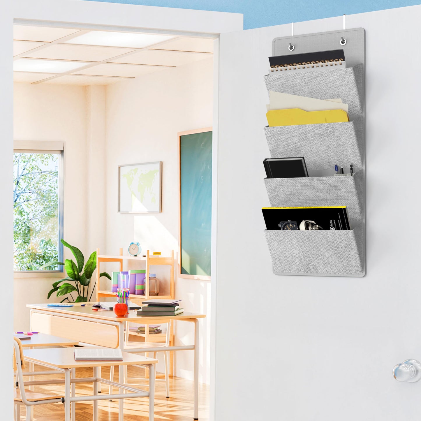 Over the door wall file organizer with four pockets