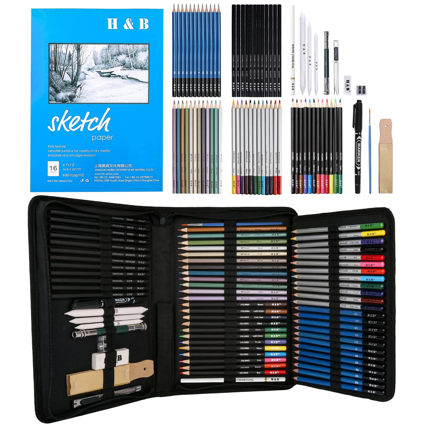 72PCS Drawing Supplies Sketching Set with Sketchpad and Pencils